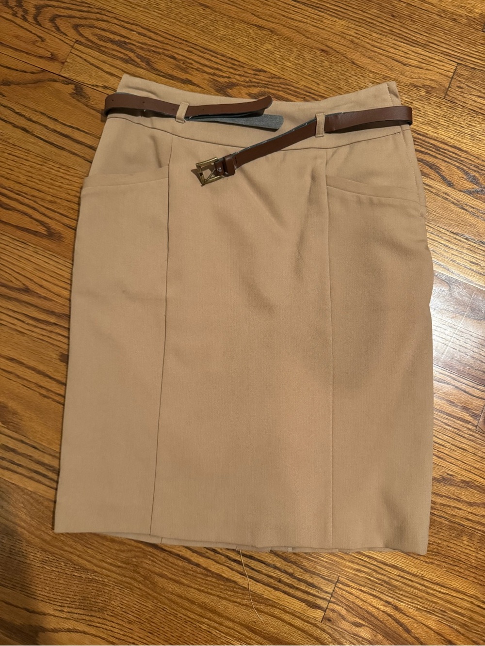 H&M Beige Pencil Skirt with Brown Belt